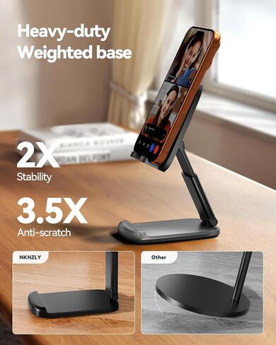 NKNZLY 2 Pack Cell Phone Stand for Desk, Foldable Mobile Phone Holder-Black | Adjustable Desktop Office Desk Accessories & Decor, Cute Essentials Gifts for Women Teens Boys, for All Smartphones, iPad in Saudi Arabia