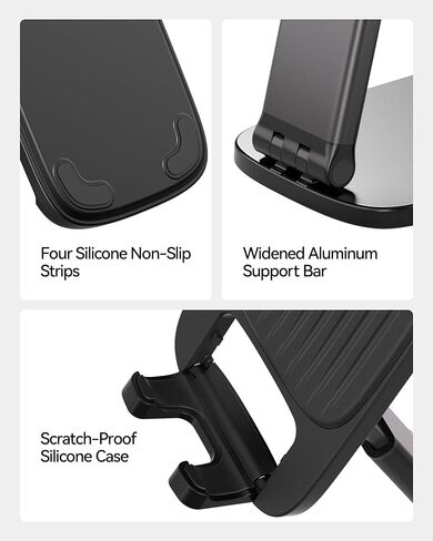 NKNZLY 2 Pack Cell Phone Stand for Desk, Foldable Mobile Phone Holder-Black | Adjustable Desktop Office Desk Accessories & Decor, Cute Essentials Gifts for Women Teens Boys, for All Smartphones, iPad in Saudi Arabia
