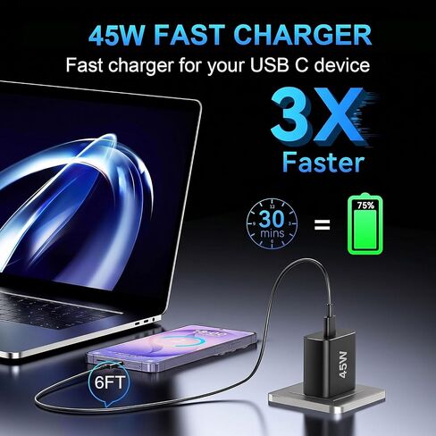 USB-C Wall Charger 2-Pack,45W Fast Charger with 6FT C to C Cable for iPhone 16/17, Switch in Saudi Arabia