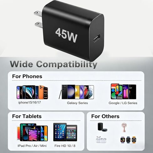 USB-C Wall Charger 2-Pack,45W Fast Charger with 6FT C to C Cable for iPhone 16/17, Switch in Saudi Arabia
