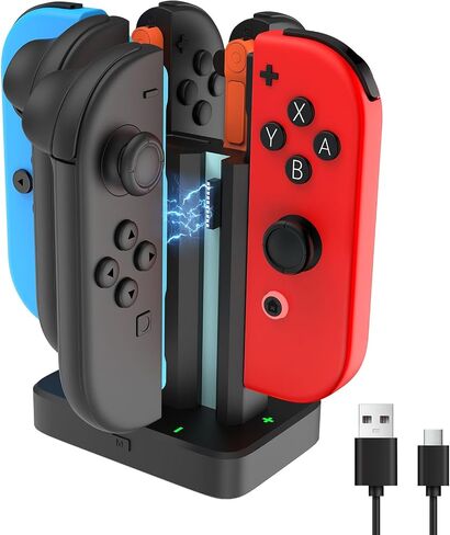 6 in 1 Charging Dock for Nintendo Switch 1/2 JoyCon(2025) with 9 Light Modes,Ergonomics & Magnetic Fast Charge,Type-C Prot,Charger Stand Station Compatible with Switch 2 Joy Con in Saudi Arabia