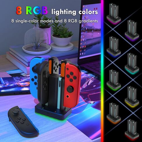 6 in 1 Charging Dock for Nintendo Switch 1/2 JoyCon(2025) with 9 Light Modes,Ergonomics & Magnetic Fast Charge,Type-C Prot,Charger Stand Station Compatible with Switch 2 Joy Con in Saudi Arabia