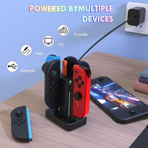 6 in 1 Charging Dock for Nintendo Switch 1/2 JoyCon(2025) with 9 Light Modes,Ergonomics & Magnetic Fast Charge,Type-C Prot,Charger Stand Station Compatible with Switch 2 Joy Con in Saudi Arabia