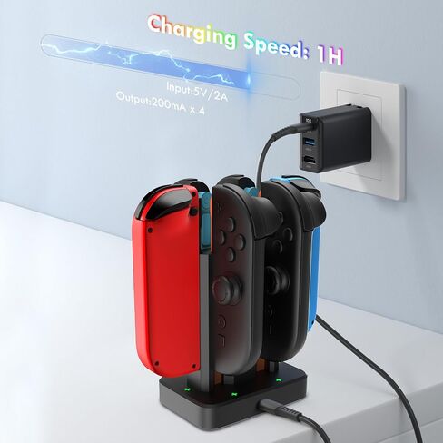 6 in 1 Charging Dock for Nintendo Switch 1/2 JoyCon(2025) with 9 Light Modes,Ergonomics & Magnetic Fast Charge,Type-C Prot,Charger Stand Station Compatible with Switch 2 Joy Con in Saudi Arabia