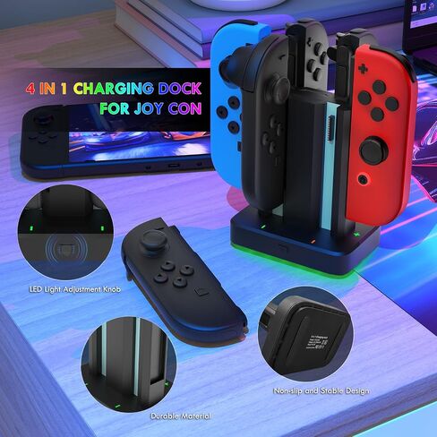 6 in 1 Charging Dock for Nintendo Switch 1/2 JoyCon(2025) with 9 Light Modes,Ergonomics & Magnetic Fast Charge,Type-C Prot,Charger Stand Station Compatible with Switch 2 Joy Con in Saudi Arabia