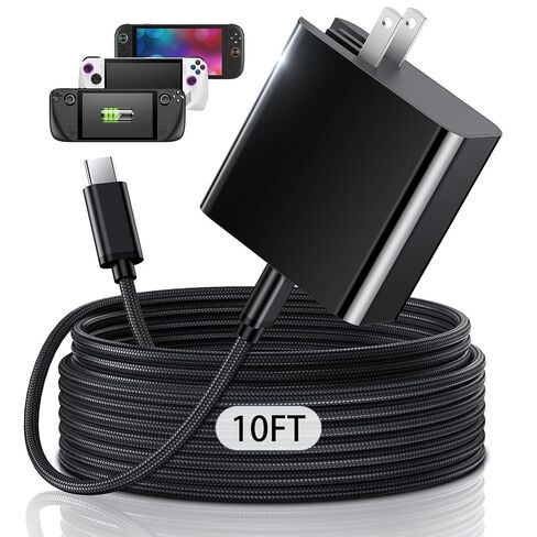 [10FT] 65W Fast Charger for Nintendo Switch 2, Steam Deck & ROG Ally - MENEEA PD3.0 Foldable AC Adapter with Long Charging Cable[Official Switch 2 Charger Replacement] in Saudi Arabia