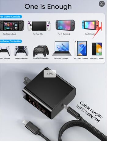 [10FT] 65W Fast Charger for Nintendo Switch 2, Steam Deck & ROG Ally - MENEEA PD3.0 Foldable AC Adapter with Long Charging Cable[Official Switch 2 Charger Replacement] in Saudi Arabia
