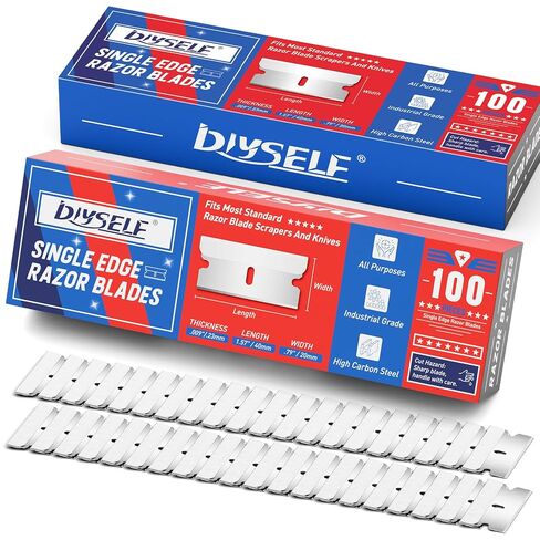 DIYSELF Single Edge Razor Blades, 100 Blades, Razor Blades Refiils for Razor Scraper, Utility Knife, Heavy Duty One Edge Blades, High Carbon Steel Blade for Removing Decals, Stickers | High carbon steel single edge blades for box cutter, utility knife, fl in Saudi Arabia