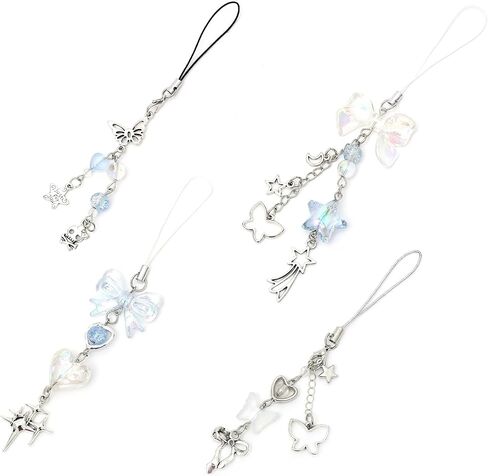 4PCS phone Charm Y2K Phone Accessories Aesthetic Keychain Star Flower Cute Decor String Cellphone Chain Pendant Strap Lanyard Butterfly Crystal Ribbon Bead Gothic Young in Saudi Arabia