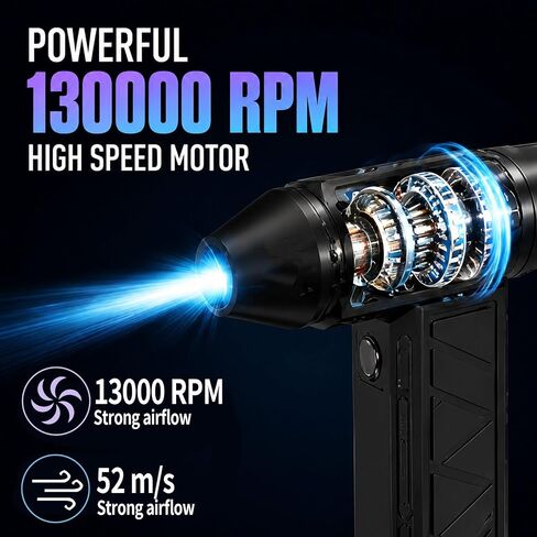 Compressed Air Duster, 130000 RPM Electric Air Duster, for Keyboard, Car | 4-Speed Adjustable Rechargeable Blower Gun, Portable and Reusable Air Blower for Computer and Cleaning Fallen Leaves in Saudi Arabia
