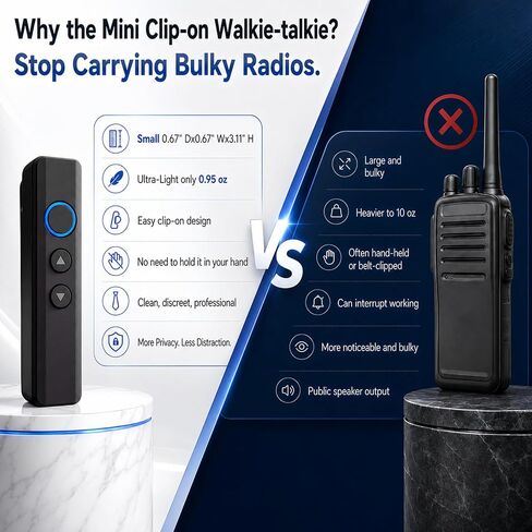 Mini Walkie Talkies with Earpiece, Ultralight Clip-On Two Way Radios | 0.9 ounces Ultra Lightweight Design 48-Hour Standby Battery Life Perfect for Restaurants, Hotels & Retail Teams in Saudi Arabia