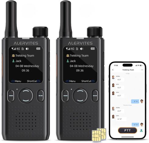 PoC-AT1 PoC Radio, 4G LTE Walkie Talkies, App Control, 2 Pack | Lifetime Free SIM Card, Unlimited Range with Network, Self-Grouping, Group/Private Call, for Fleet Management in Saudi Arabia