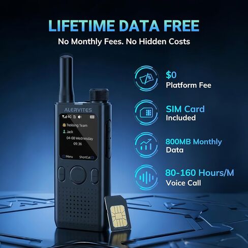 PoC-AT1 PoC Radio, 4G LTE Walkie Talkies, App Control, 2 Pack | Lifetime Free SIM Card, Unlimited Range with Network, Self-Grouping, Group/Private Call, for Fleet Management in Saudi Arabia