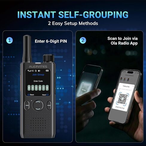 PoC-AT1 PoC Radio, 4G LTE Walkie Talkies, App Control, 2 Pack | Lifetime Free SIM Card, Unlimited Range with Network, Self-Grouping, Group/Private Call, for Fleet Management in Saudi Arabia