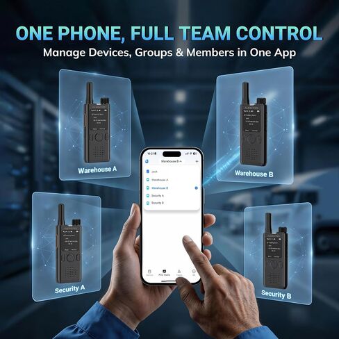 PoC-AT1 PoC Radio, 4G LTE Walkie Talkies, App Control, 2 Pack | Lifetime Free SIM Card, Unlimited Range with Network, Self-Grouping, Group/Private Call, for Fleet Management in Saudi Arabia