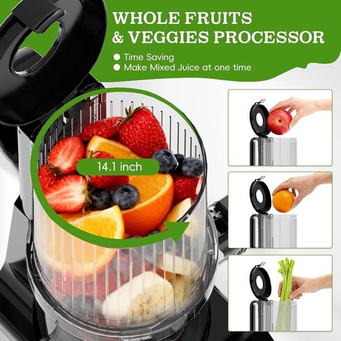 Cold Press Juicer, Wide Feed Chute Juicer Machines, Stainless Steel Slow Masticating Juicers Easy to Clean, Vegetables & Fruits Juice Extractor, High Juice Yield, Orange Auger in Saudi Arabia