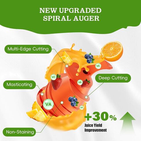 Cold Press Juicer, Wide Feed Chute Juicer Machines, Stainless Steel Slow Masticating Juicers Easy to Clean, Vegetables & Fruits Juice Extractor, High Juice Yield, Orange Auger in Saudi Arabia