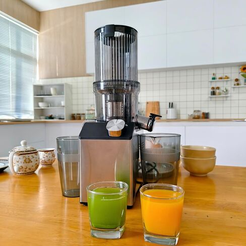 Cold Press Juicer, Wide Feed Chute Juicer Machines, Stainless Steel Slow Masticating Juicers Easy to Clean, Vegetables & Fruits Juice Extractor, High Juice Yield, Orange Auger in Saudi Arabia