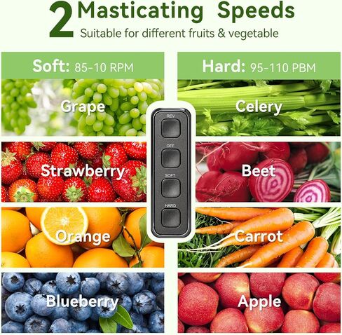 Juicer Machine,Slow Masticating Juicer with 2 Speed Modes & Quiet Motor,Cold Press Juicer Machines Vegetable and Fruit with Reverse Function,Celery Juicer,BPA-Free,Easy to Clean in Saudi Arabia
