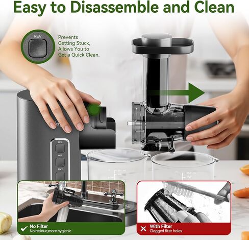 Juicer Machine,Slow Masticating Juicer with 2 Speed Modes & Quiet Motor,Cold Press Juicer Machines Vegetable and Fruit with Reverse Function,Celery Juicer,BPA-Free,Easy to Clean in Saudi Arabia