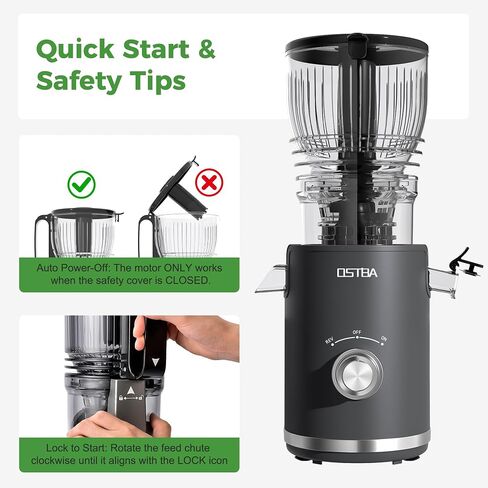 OSTBA Cold Press Juicer, 300W Slow Masticating Juicer | 5.8" Large Feed Chute, High Juice Yield, Easy Cleaning, Makes Fresh Juice from Whole Fruits and Vegetables in Saudi Arabia