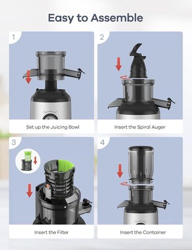 Ganiza Juicer Machines, Slow Masticating Juicers with Large Feed Chute for Whole Fruits & Vegetables, Cold Press Juicer with 3 Replace Filters for Batch Juicing, Easy to Clean, BPA Free(Silver) in Saudi Arabia