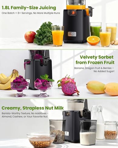 LINKChef Cold Press Juicer Machines, 130mm Diameter and 1.8L Capacity Juicers Whole Fruit and Vegetable, 250W Masticating Slow Juicer with Automatic Cutting, BPA-Free Tritan in Saudi Arabia