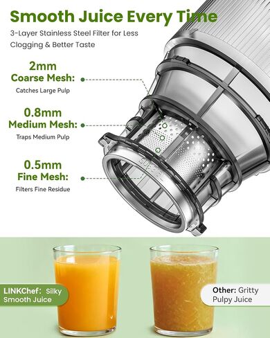 LINKChef Cold Press Juicer Machines, 130mm Diameter and 1.8L Capacity Juicers Whole Fruit and Vegetable, 250W Masticating Slow Juicer with Automatic Cutting, BPA-Free Tritan in Saudi Arabia