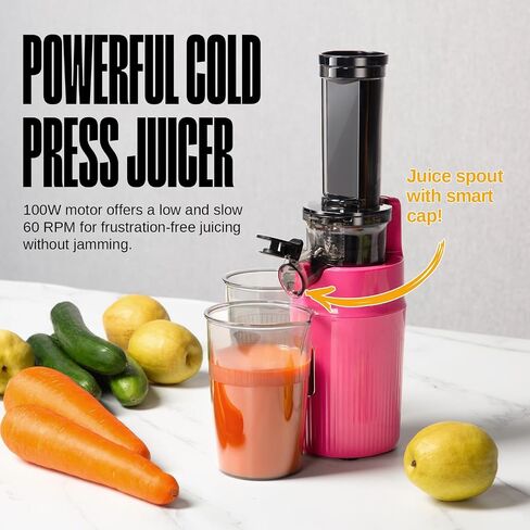 Ventray Ginnie Mini Cold Press Juicer, Small Slow Masticating Juicer for Vegetables and Fruits, High Juice Yield, Easy to Clean, Space-Saving, Fit for Personal/Travel/Picnic/Office - Pink in Saudi Arabia