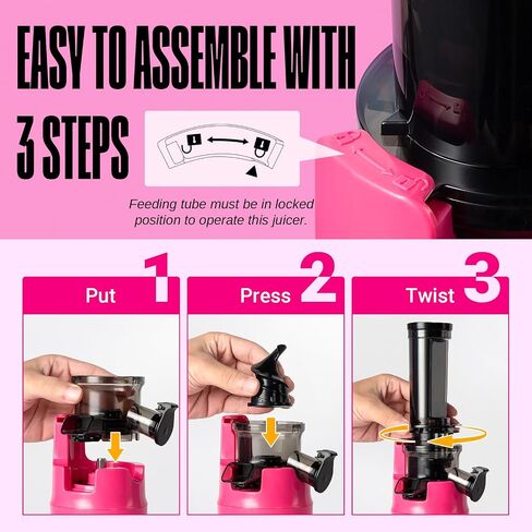 Ventray Ginnie Mini Cold Press Juicer, Small Slow Masticating Juicer for Vegetables and Fruits, High Juice Yield, Easy to Clean, Space-Saving, Fit for Personal/Travel/Picnic/Office - Pink in Saudi Arabia