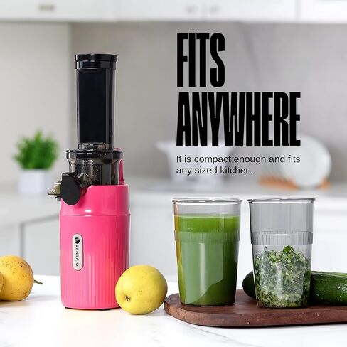 Ventray Ginnie Mini Cold Press Juicer, Small Slow Masticating Juicer for Vegetables and Fruits, High Juice Yield, Easy to Clean, Space-Saving, Fit for Personal/Travel/Picnic/Office - Pink in Saudi Arabia