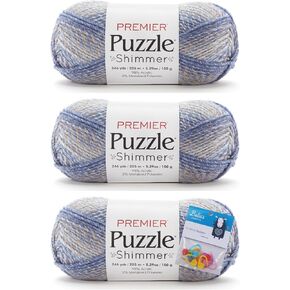 حزمة من 3 خيوط غزل لامعة من Premier Puzzle مع أقلام تحديد الغرز من Bellas Crafts (Seashore Shimmer) in Kuwait