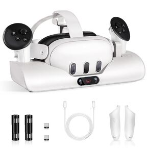 قاعدة شحن Colelulu لـ Meta Quest 3، محطة شحن مغناطيسية لسماعات الرأس وأجهزة التحكم Oculus Quest 3، مع بطاريتين قابلتين لإعادة الشحن وكابل من النوع C، ملحقات أساسية لشحن الواقع الافتراضي in Kuwait