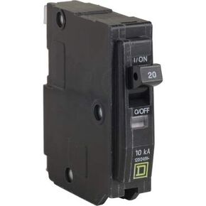 Square D QO120 Miniature Circuit Breaker, 120/240 VAC, 20 A, 10 kA Interrupt, 1 Pole, Thermal Magnetic Trip