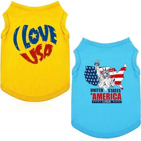 2 Pieces Independence Day Puppy Clothes Unisex Clothes for Small Dogs Flag Printed Puppy Shirt Dog Apparel Breathable Doggy Clothes Boy and Girl Dog Outfits Cute Dog Shirts (Flag Pattern,Medium)