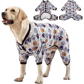 LovinPet Large Breeds Dog Onesies - Dog Pajamas, Lightweight Stretchy Fabric, Dog Long Sleeve Shirt, Paw-Some Steel Gray Print, Dog Jumpsuit, UV Protection, Pet PJ's/Medium