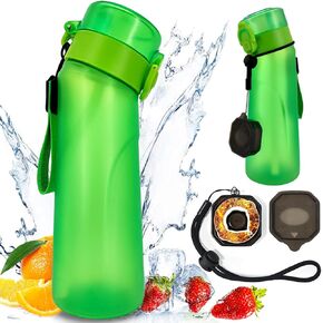 زجاجة ماء هوائية مع كبسولات نكهة، كوب ماء برائحة 750 مل مع علبة كبسولات نكهة، زجاجة مياه معطرة بنسبة 0% سكر مناسبة للرياضات الخارجية (أخضر+1 كبسولة) in Kuwait