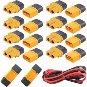 FLY RC 10Pairs Amass XT-60 XT60 Upgraded Version XT60H Plugs Male and Female Adapter Connector with 12AWG Silicone Wire for RC Lipo Battery FPV Racing Drone ESC