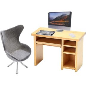 1:12 Scale Miniature Home Furniture Set Miniature Office Table and Chair Mini Simulation Desktop Computer with Mouse Keyboard Model