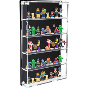 Minifigures Display Case Wall Mounted with Built in Stands for 40 Figurines Clear Acrylic Showcase for Mini Figures 5 Tier Display Case for Mini Toys with Mounting Accessories