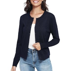 Urban CoCo Women's Crewneck Long Sleeve for Dress Open Front Cropped Knit Cardigan