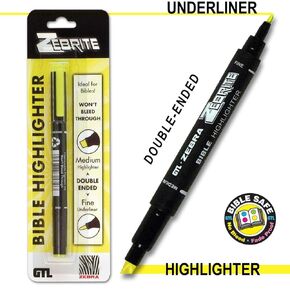 G.T. Luscombe Company, Inc. Zebrite Double Ended Bible Highlighter Set | No Bleed Pigmented Ink | No Fading or Smearing | Double Ended for Highlighting & Underlining |Yellow Ink