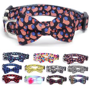 American Flag Dog Collar,Adjustable Soft Nylon Bowtie Pet Collar,Puppy Collars for XS Small Medium Large Dog,Boy or Girl Dog Collar Gift Dogs and Cats(American Flag XS)