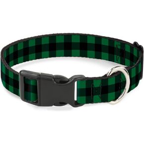 Buckle-Down Plastic Clip Collar - Buffalo Plaid Black/Green - 1" Wide - Fits 11-17" Neck - Medium