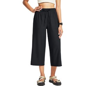 FitsT4 Sports Women's Hiking Capris UPF 50+ Lightweight Quick Dry Water Resistant Cropped Pants Wide Leg Loose Fit