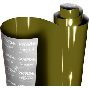 VViViD+ Ultra Gloss Combat Military Green 1ft x 5ft Vinyl Car Wrap Premium Paint Replacement Film Roll w Nano Air Release Technology, Stretchable Protective Liner