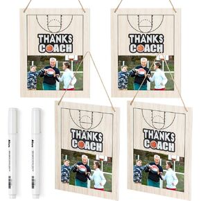 WATINC Thanks Coach Photo Frame - 7pcs Baseball Coach Wood Frame Gifts with Pen for Team Player Women Men, Home Office Sports Decorations Hanging Picture Frame Wall Art Photo Album (7.9" x 10.2")