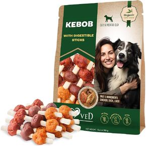 Kabobs Dog Treats with Duck & Chicken Human Grade Meat - All Natural & Organic Pet Dried Snacks Rawhide - Free & Grain Free Long Lasting Chews for Large & Small Dogs - Supports Healthy Teeth
