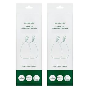 SONGMICS Trash Bags, Compatible with SONGMICS Motion Sensor Trash Can 13 Gallon, Drawstring Kitchen Garbage Bags, 20.5 x 36.2 Inches, 2 Rolls, 80 Count, White UKRB060A02