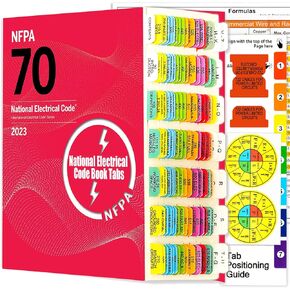 2023 National Electrical Code Colored Tabs, 140 PCS Laminated Waterproof Tabs (Book Not Included) with Wire Chart/Formula Guide, 2 Ohm's Law Stickers, Alignment Guide